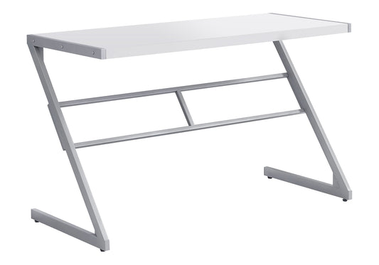Computer Desk, Home Office, Laptop, 48"l, Work, White Laminate, Grey Metal, Contemporary, Modern