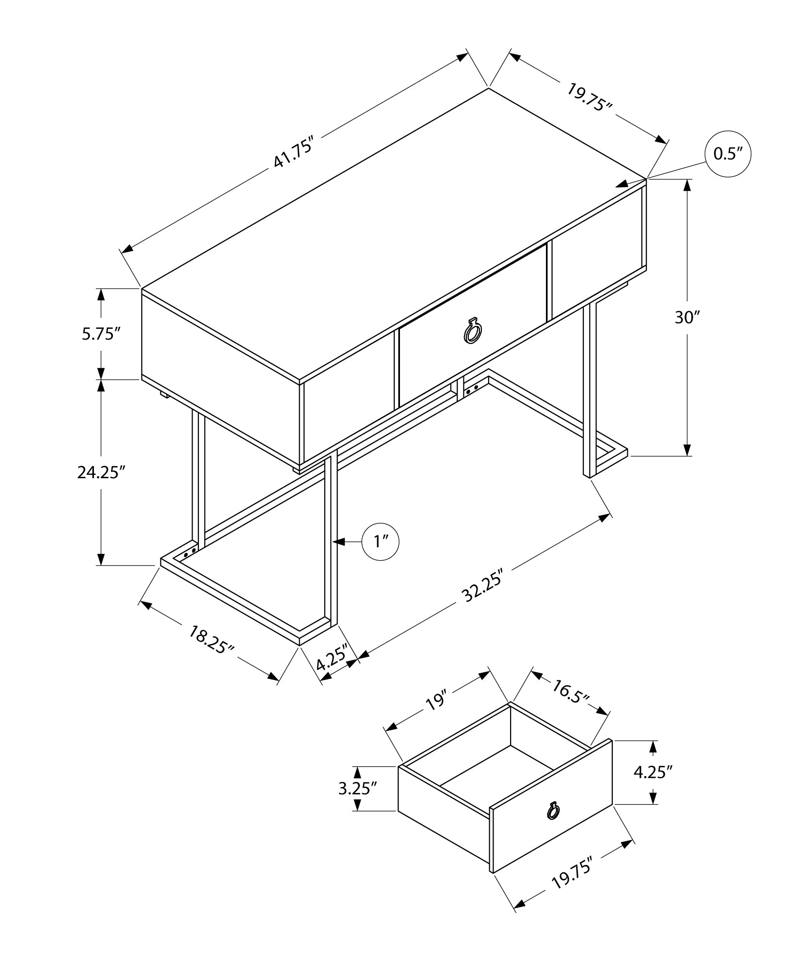 White Computer Desk with Storage Drawers - 42" L