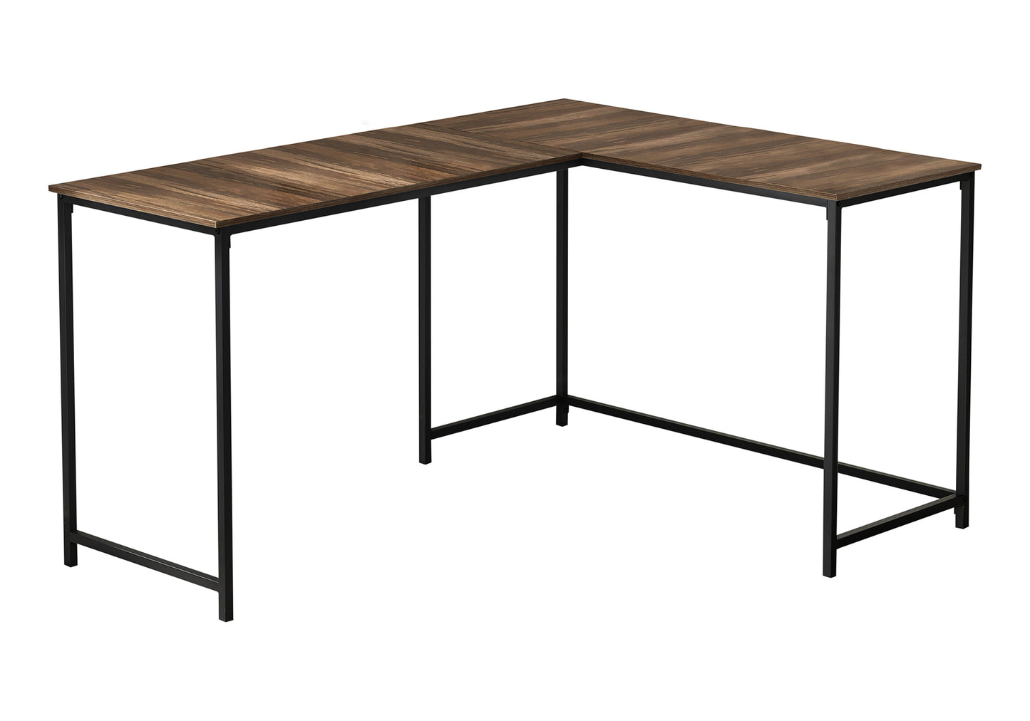 Computer Desk, Home Office, Corner, 58"l, L Shape, Work, Laptop, Brown Laminate, Black Metal, Contemporary, Modern