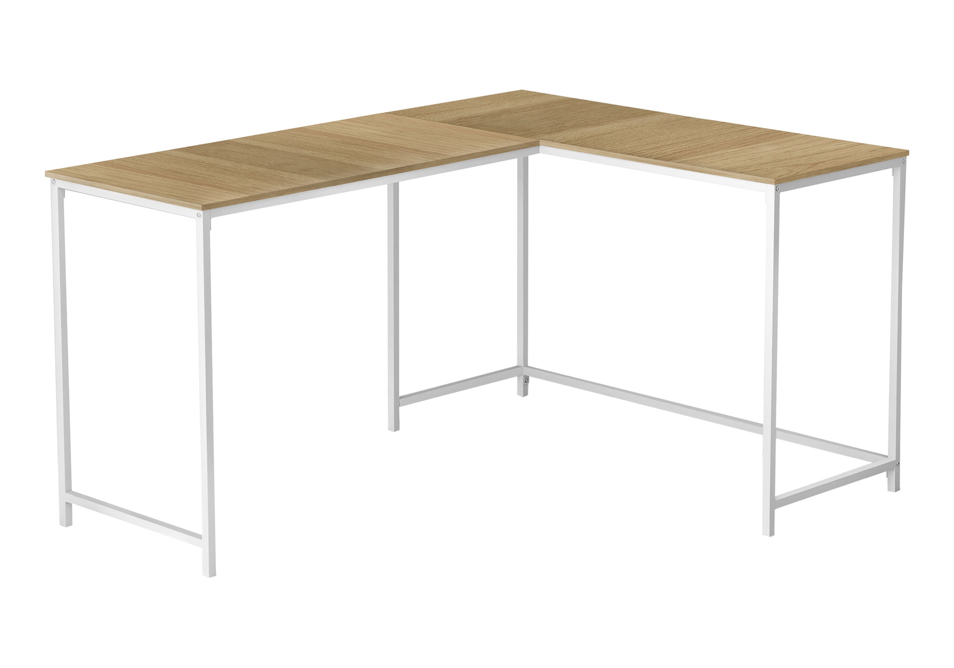 Computer Desk, Home Office, Corner, 58"l, L Shape, Work, Laptop, Natural Laminate, White Metal, Contemporary, Modern