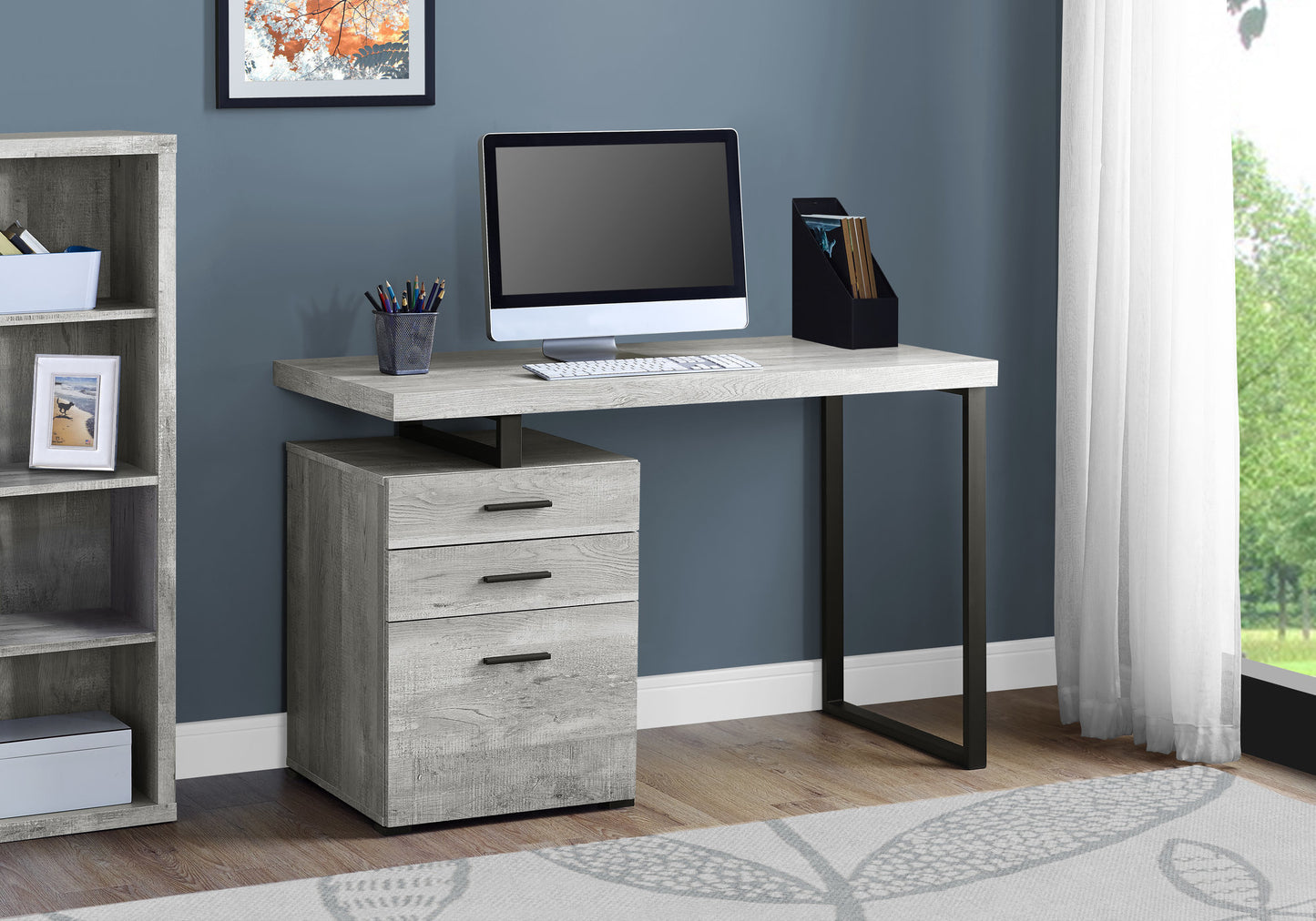 48" Grey Computer Desk with Storage Drawers