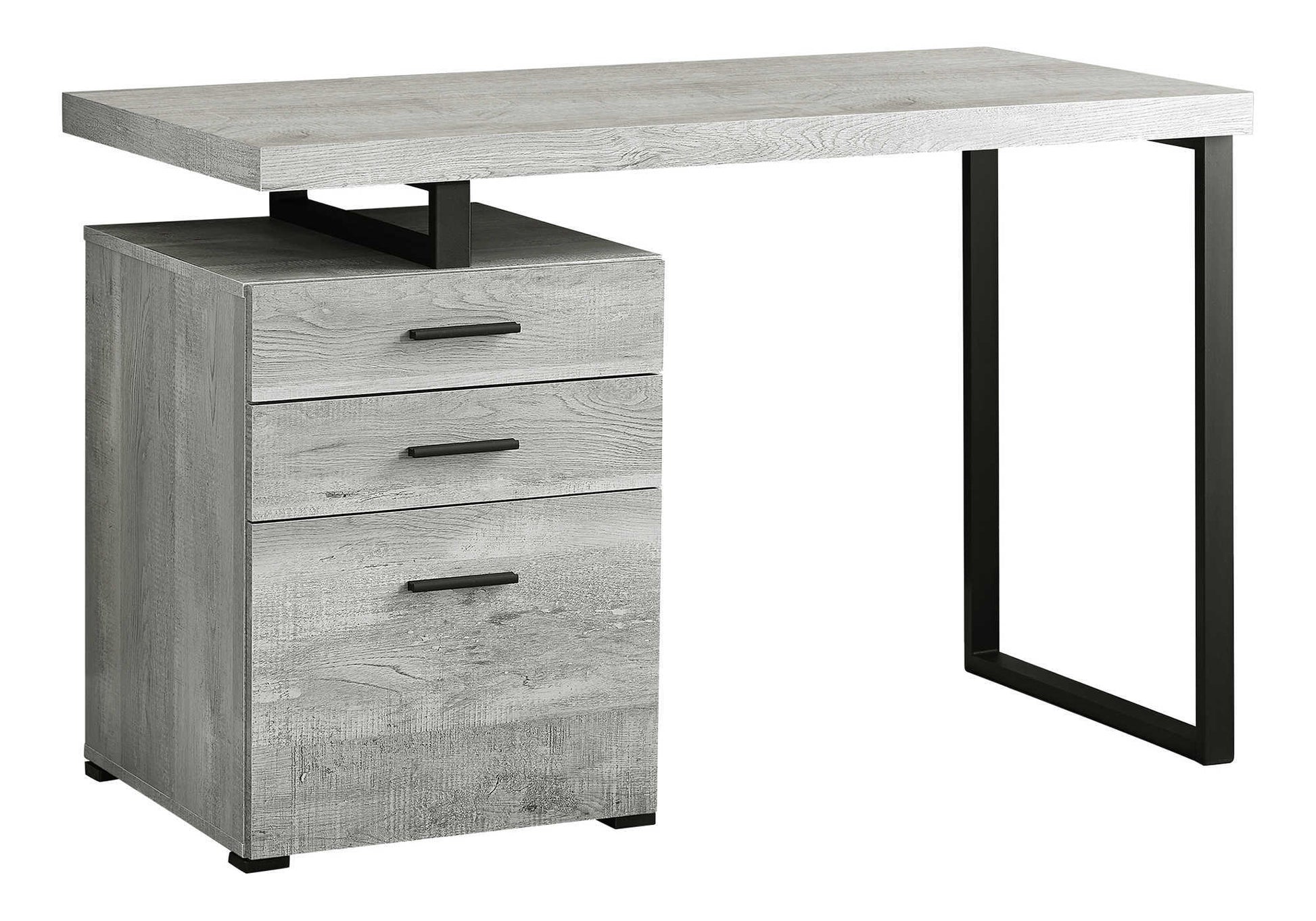 Computer Desk, Home Office, Laptop, Left, Right Set-up, Storage Drawers, 48"l, Work, Grey Laminate, Black Metal, Contemporary, Modern