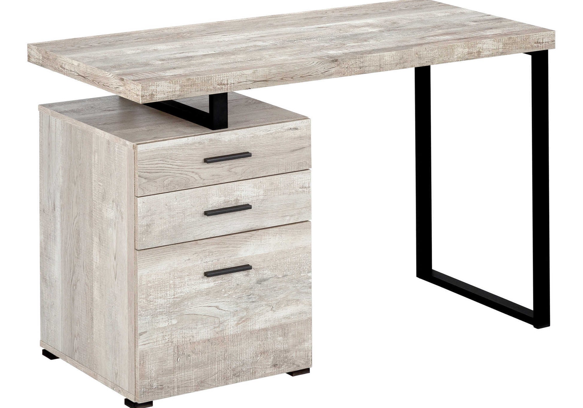 Computer Desk, Home Office, Laptop, Left, Right Set-up, Storage Drawers, 48"l, Work, Beige Laminate, Black Metal, Contemporary, Modern