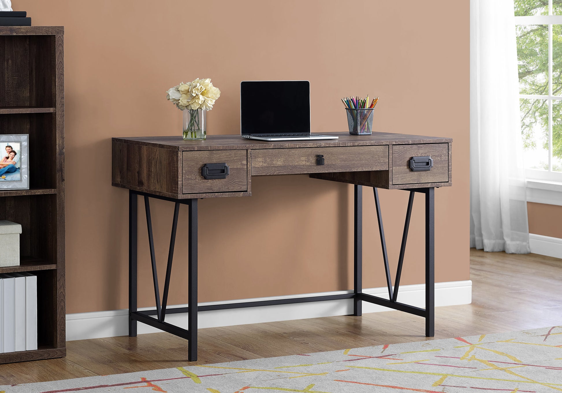 Brown Computer Desk with Drawers - 48" L Workstation for Home Office