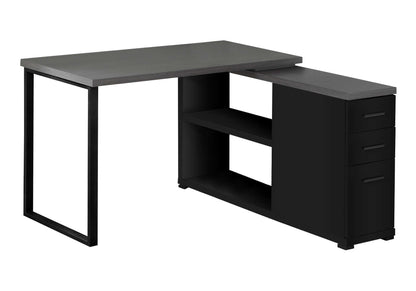 Computer Desk, Home Office, Corner, Left, Right Set-up, Storage Drawers, L Shape, Work, Laptop, Black And Grey Laminate, Black Metal, Contemporary, Modern