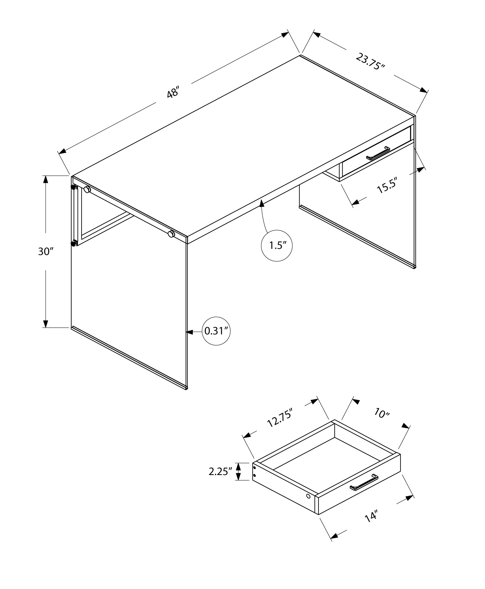 Grey Home Office Desk with Storage Drawer - 48" L