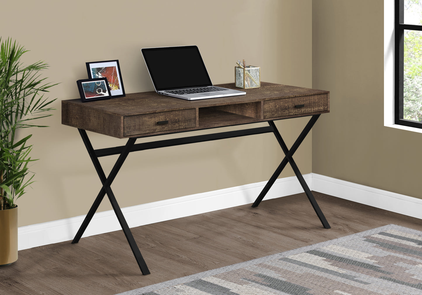 47 Inch Rustic Brown Computer Desk with Storage Drawers
