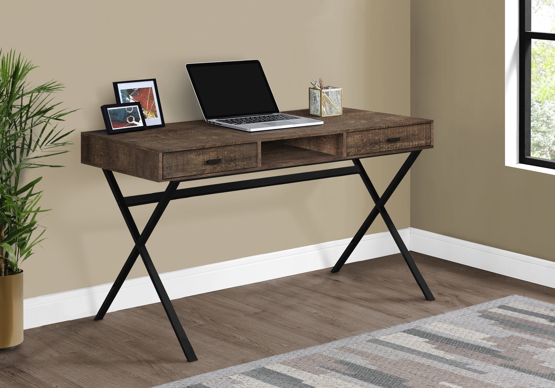 47 Inch Rustic Brown Computer Desk with Storage Drawers