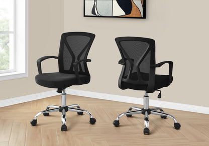 Office Chair, Adjustable Height, Swivel, Ergonomic, Armrests, Computer Desk, Work, Black Mesh, Chrome Metal, Contemporary, Modern