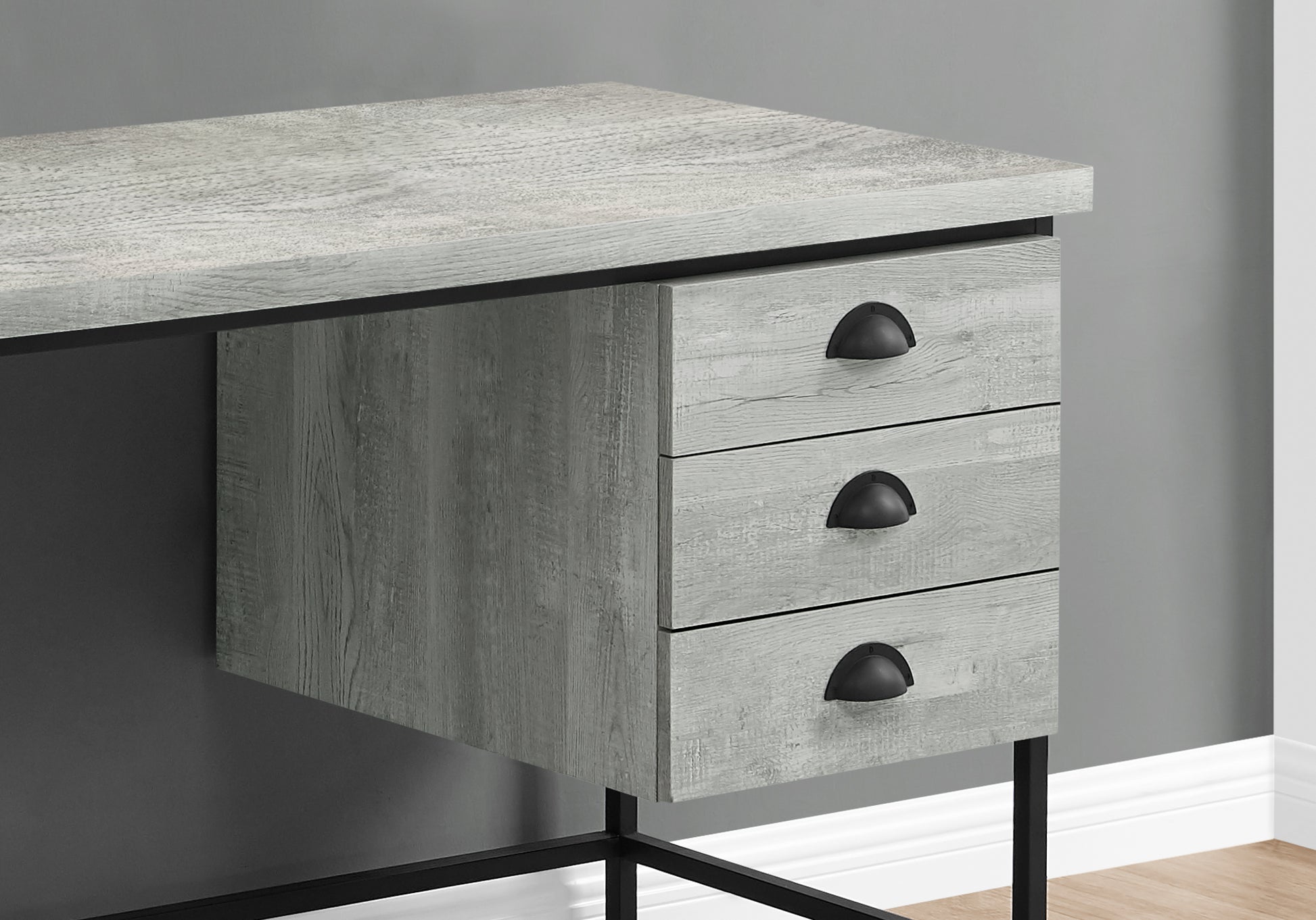 Grey Computer Desk with Storage Drawers - 55" L for Home Office