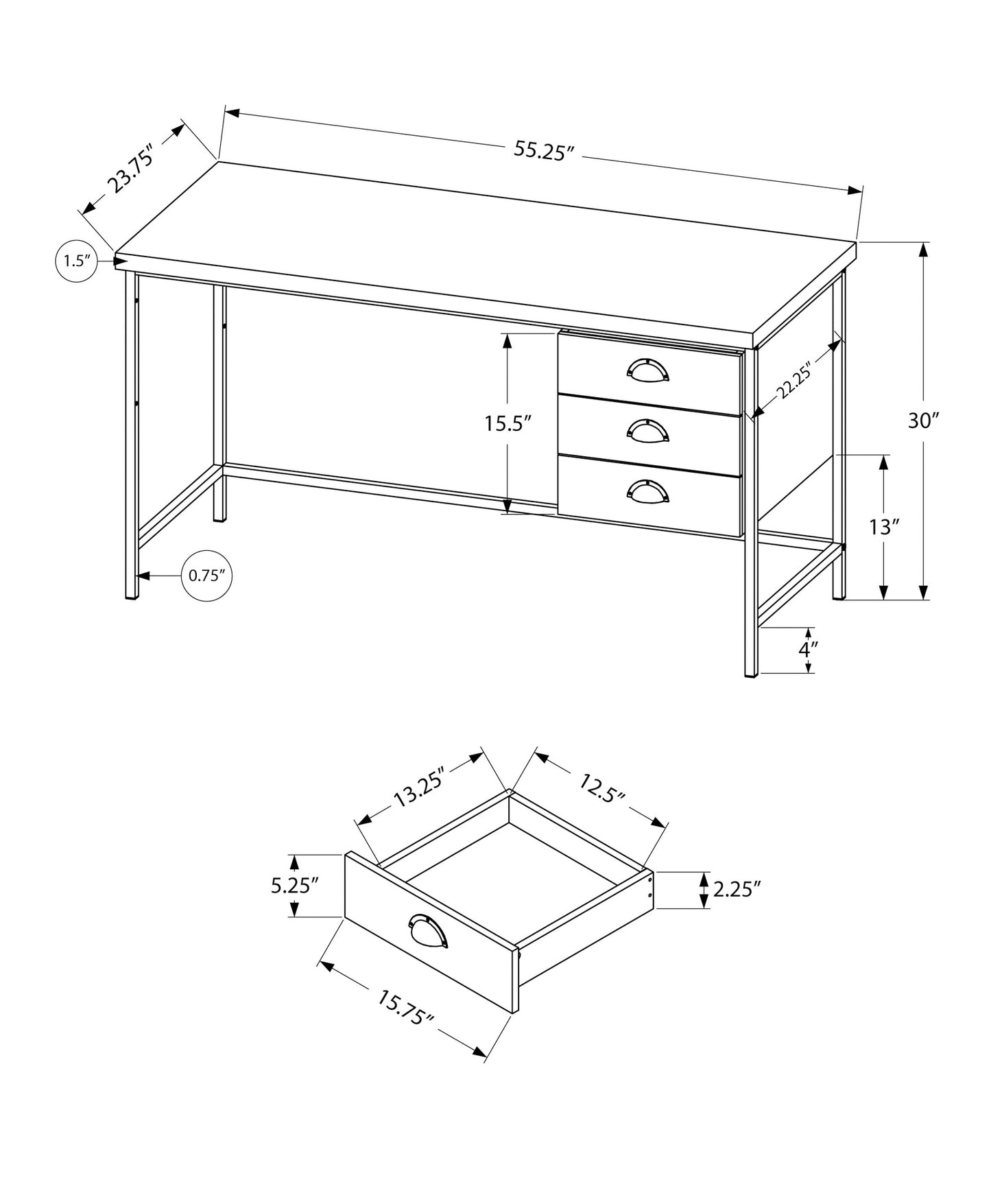 Grey Computer Desk with Storage Drawers - 55" L for Home Office