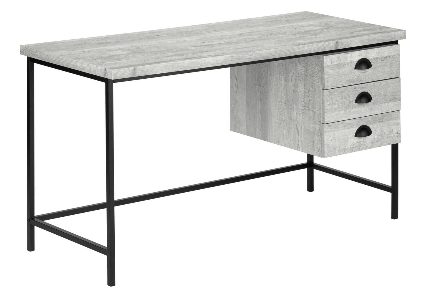 Computer Desk, Home Office, Laptop, Storage Drawers, 55"l, Work, Grey Laminate, Black Metal, Contemporary, Modern