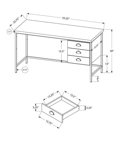 Black Computer Desk with 3 Drawers - 55" Workspace for Home Office