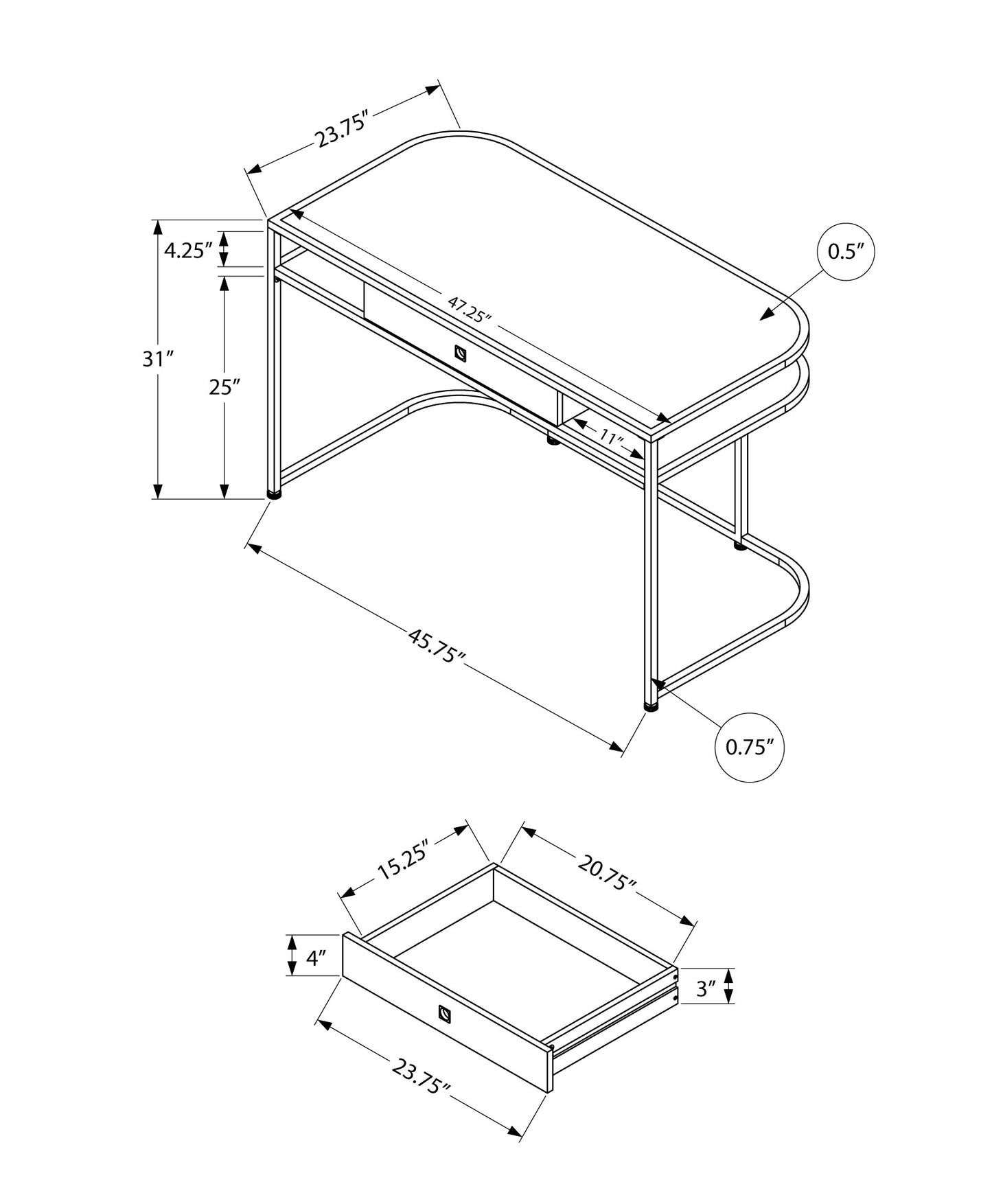 White Computer Desk with Storage Drawers - 48" L Workstation for Home Office