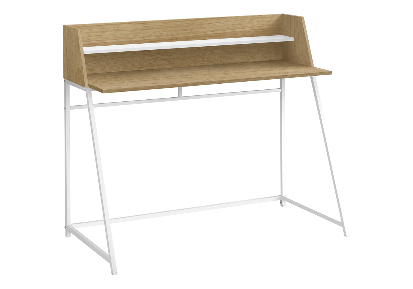 Computer Desk, Home Office, Laptop, Storage Shelves, 48"l, Work, Natural Laminate, White Metal, Contemporary, Modern