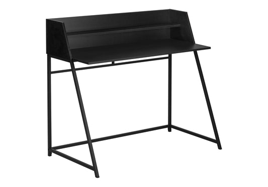 Computer Desk, Home Office, Laptop, Storage Shelves, 48"l, Work, Black Laminate, Black Metal, Contemporary, Modern