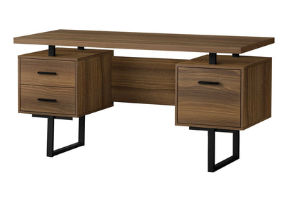 Computer Desk, Home Office, Laptop, Left, Right Set-up, Storage Drawers, 60"l, Work, Walnut Laminate, Black Metal, Contemporary, Modern
