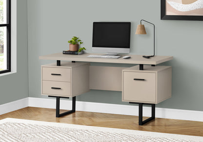 Computer Desk, Home Office, Laptop, Left, Right Set-up, Storage Drawers, 60"l, Work, Beige Laminate, Black Metal, Contemporary, Modern