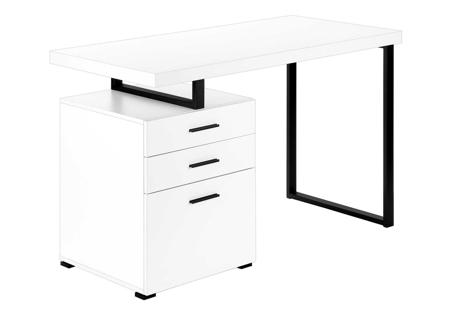 Computer Desk, Home Office, Laptop, Left, Right Set-up, Storage Drawers, 48"l, Work, White Laminate, Black Metal, Contemporary, Modern