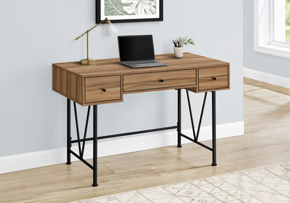 Computer Desk, Home Office, Laptop, Storage Drawers, 48"l, Work, Brown Laminate, Black Metal, Transitional