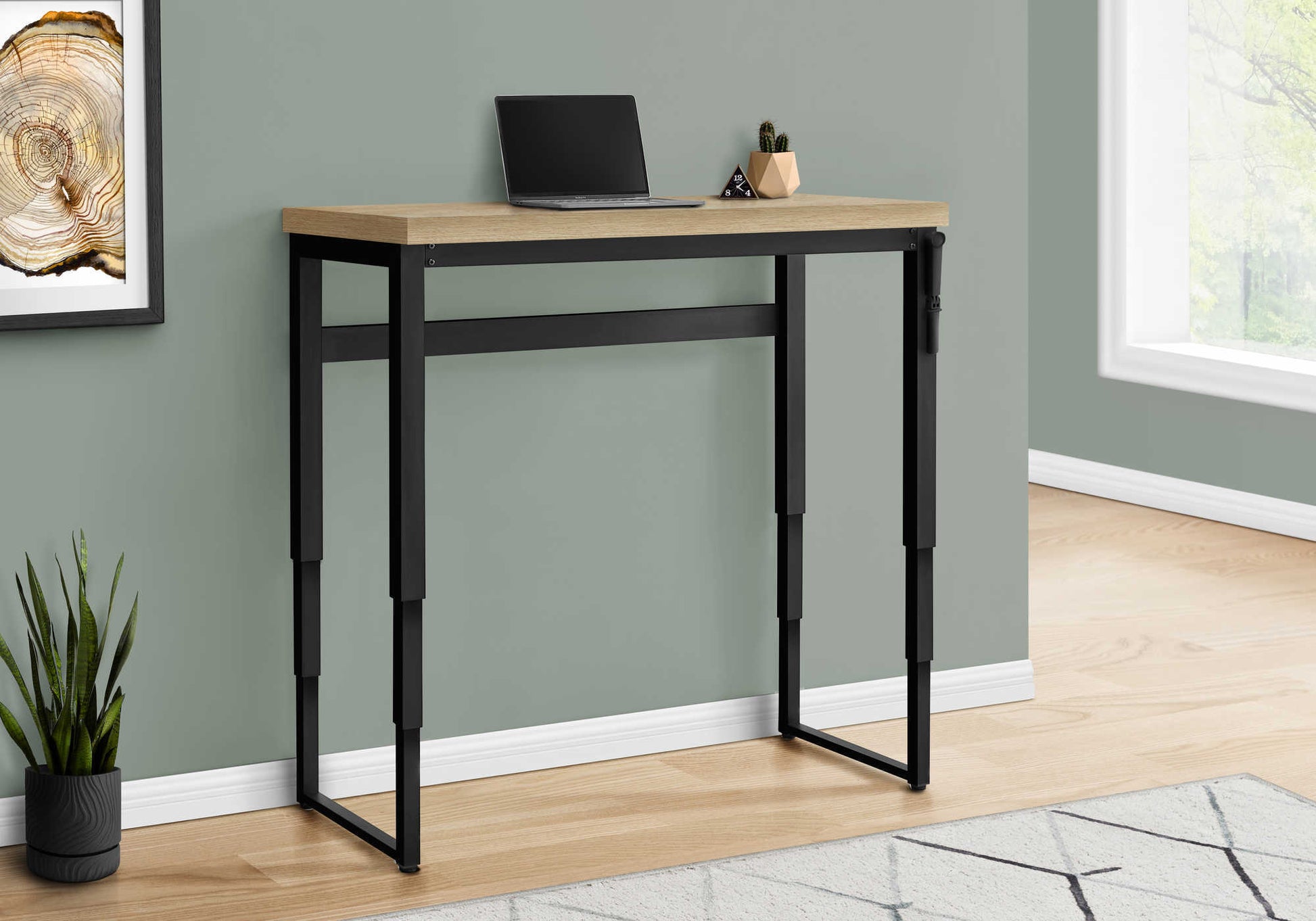 Computer Desk, Home Office, Standing, Adjustable, 48"l, Work, Laptop, Natural Laminate, Black Metal, Contemporary, Modern