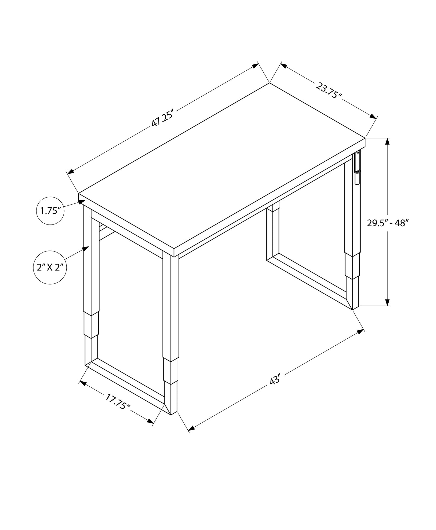 Adjustable Computer Desk - 48" L Black Laminate