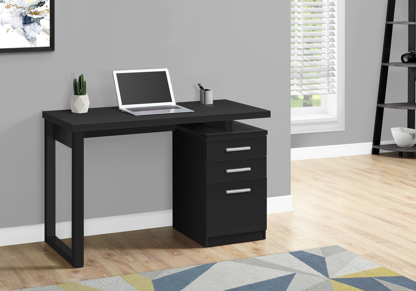 Computer Desk, Home Office, Laptop, Left, Right Set-up, Storage Drawers, 48"l, Work, Black Laminate, Contemporary, Modern