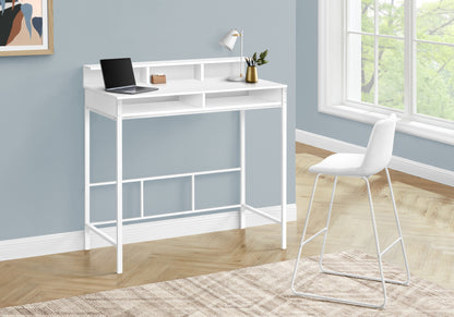 Computer Desk, Home Office, Standing, Storage Shelves, 48"l, Work, Laptop, White Laminate, White Metal, Contemporary, Modern