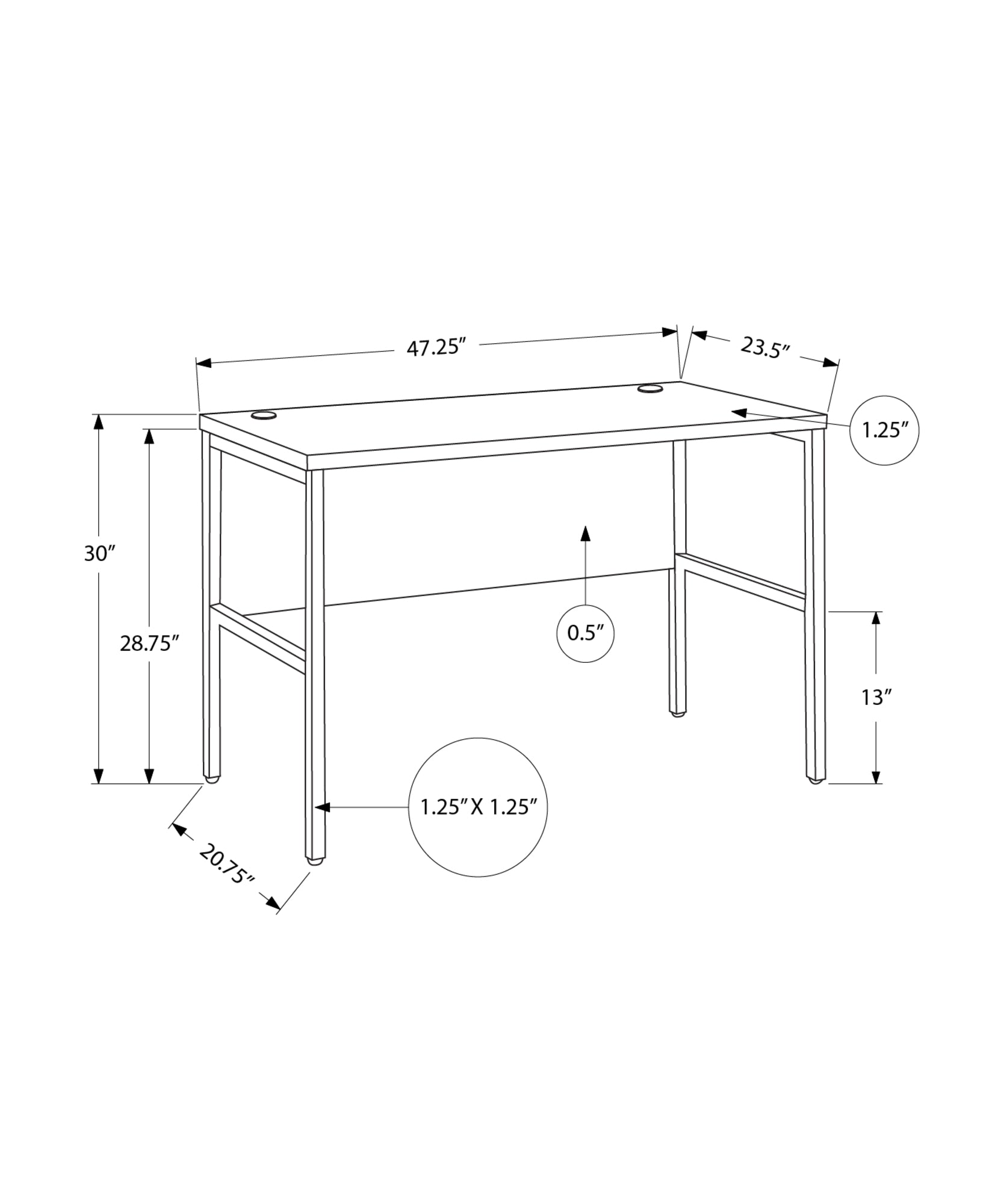 48 Inch Grey Computer Desk - Modern Office Table