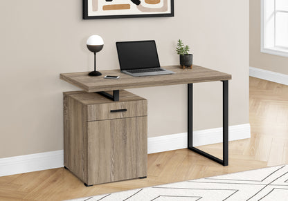 Computer Desk, Home Office, Laptop, Left, Right Set-up, Storage Drawers, 48"l, Work, Brown Laminate, Black Metal, Contemporary, Modern