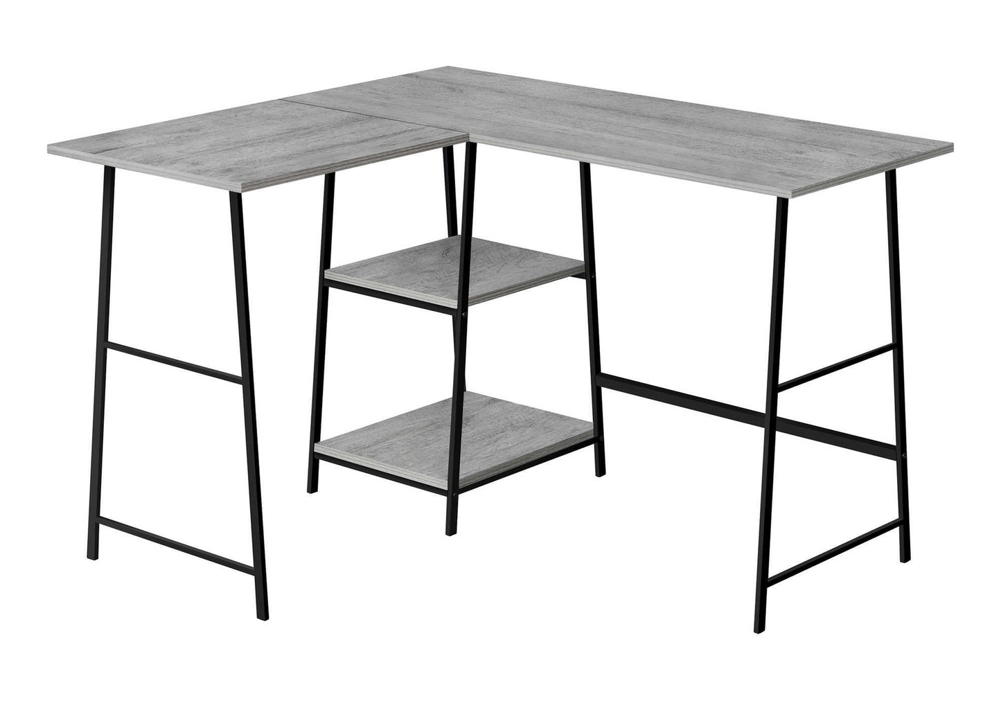 Computer Desk, Home Office, Corner, Storage Shelves, 48"l, L Shape, Work, Laptop, Grey Laminate, Black Metal, Contemporary, Modern