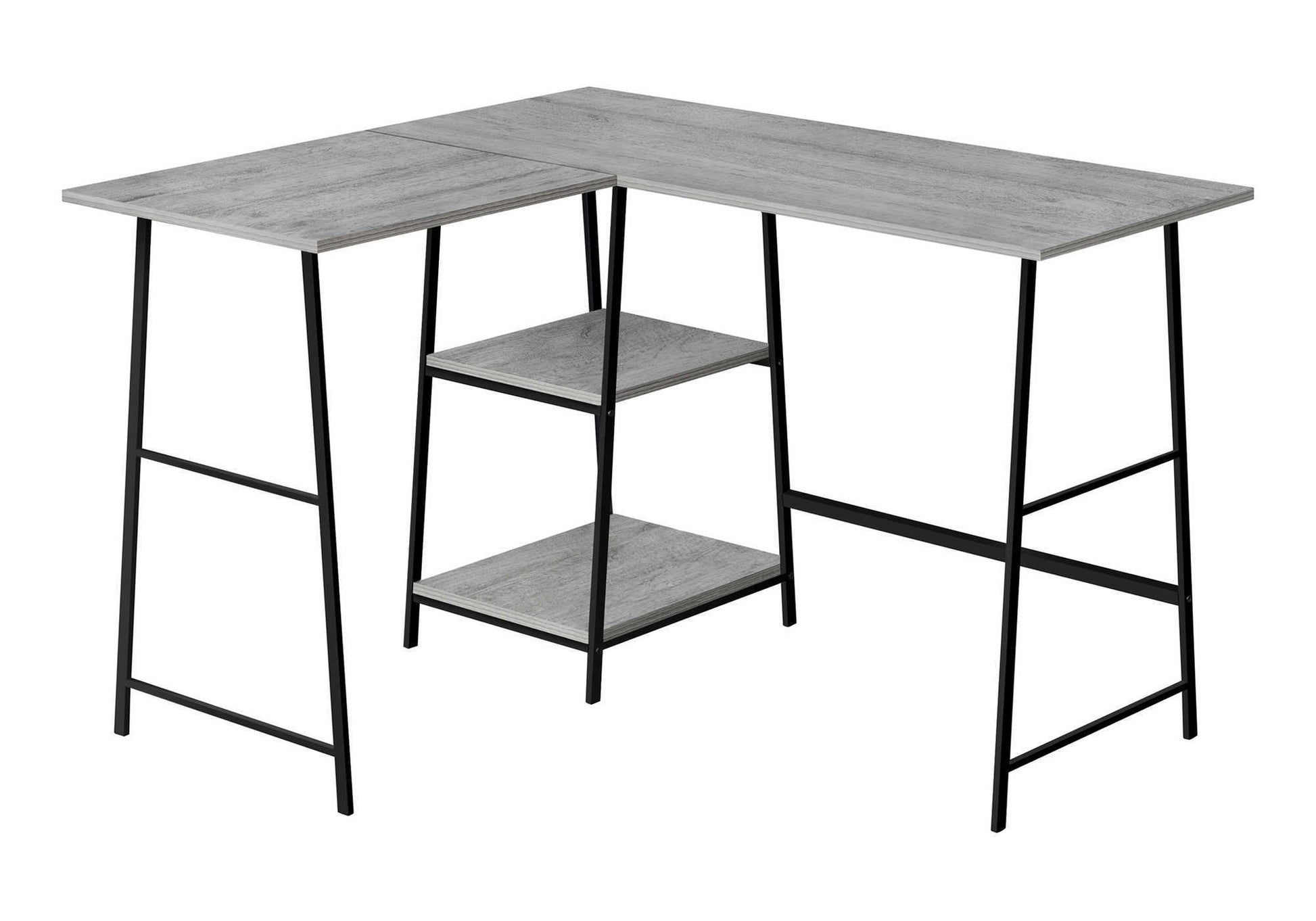 Computer Desk, Home Office, Corner, Storage Shelves, 48"l, L Shape, Work, Laptop, Grey Laminate, Black Metal, Contemporary, Modern