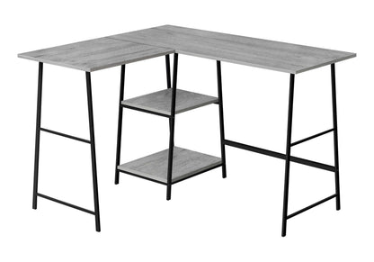 Computer Desk, Home Office, Corner, Storage Shelves, 48"l, L Shape, Work, Laptop, Grey Laminate, Black Metal, Contemporary, Modern