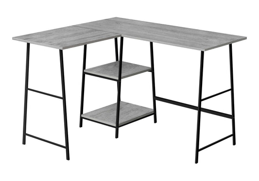 Computer Desk, Home Office, Corner, Storage Shelves, 48"l, L Shape, Work, Laptop, Grey Laminate, Black Metal, Contemporary, Modern