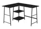 Computer Desk, Home Office, Corner, Storage Shelves, 48"l, L Shape, Work, Laptop, Black Marble Look Laminate, Black Metal, Contemporary, Modern