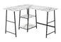 Computer Desk, Home Office, Corner, Storage Shelves, 48"l, L Shape, Work, Laptop, White Marble Look Laminate, Black Metal, Contemporary, Modern