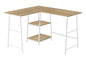 Computer Desk, Home Office, Corner, Storage Shelves, 48"l, L Shape, Work, Laptop, Natural Laminate, White Metal, Contemporary, Modern