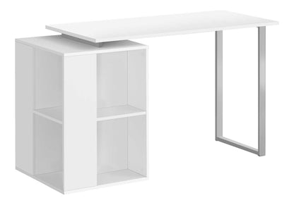 Computer Desk, Home Office, Left, Right Set-up, Storage Shelves, 55"l, Work, Laptop, White Laminate, Grey Metal, Contemporary, Modern
