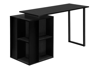 Computer Desk, Home Office, Left, Right Set-up, Storage Shelves, 55"l, Work, Laptop, Black Laminate, Black Metal, Contemporary, Modern