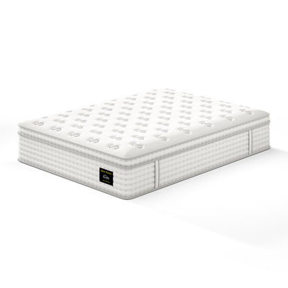14'' Hybrid Mattress - Queen, Memory Foam & Pocket Springs for Pressure Relief, Fiberglass Free Ergonomic Home White