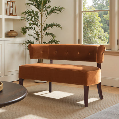 Burnt Orange Velvet Mid-Century Bench - 24" x 51"