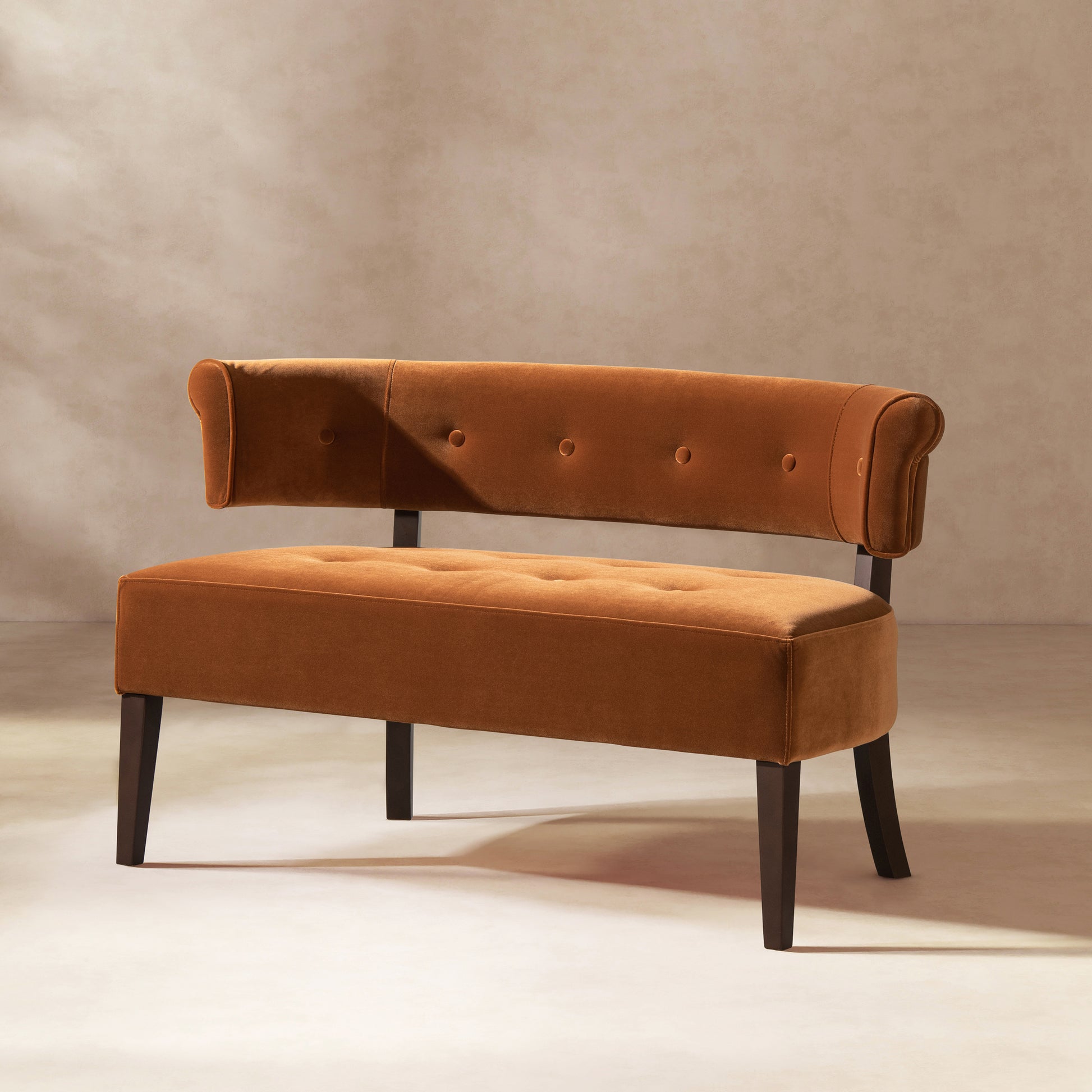 Burnt Orange Velvet Mid-Century Bench - 24" x 51"
