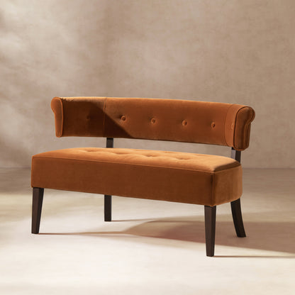Burnt Orange Velvet Mid-Century Bench - 24" x 51"