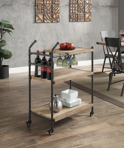 Brantley Oak & Sandy Black Finish Serving Cart