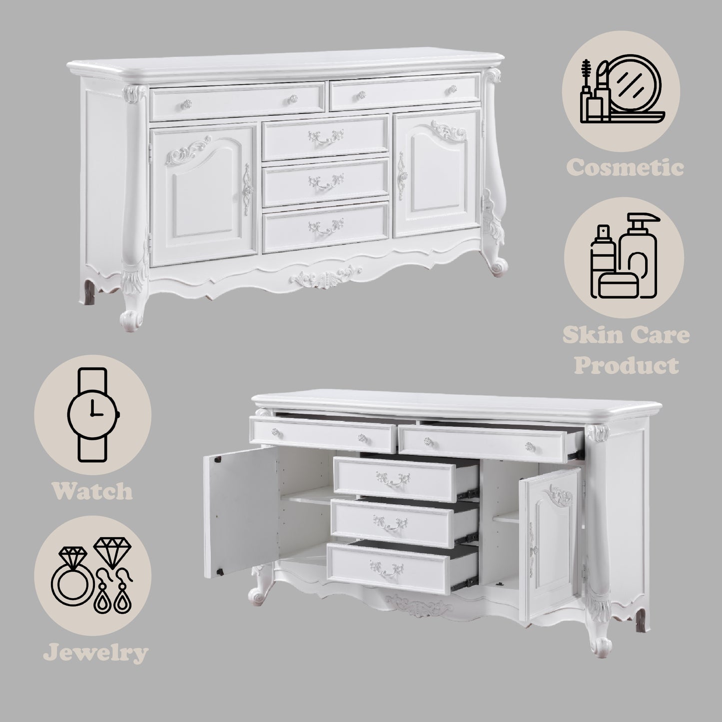 White Synthetic Wood Dresser - 39" Wide Storage for Bedroom