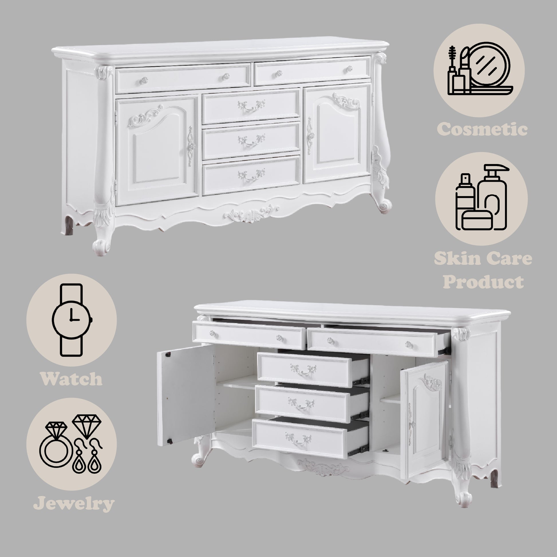 White Synthetic Wood Dresser - 39" Wide Storage for Bedroom