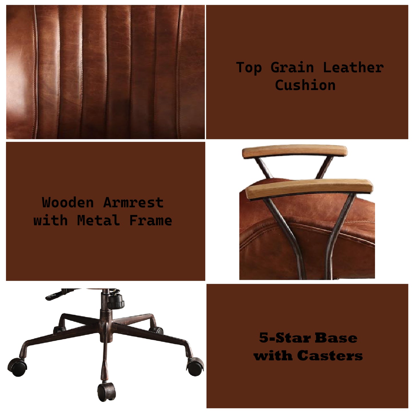 Coffee Leather Executive Office Chair Adjustable Height