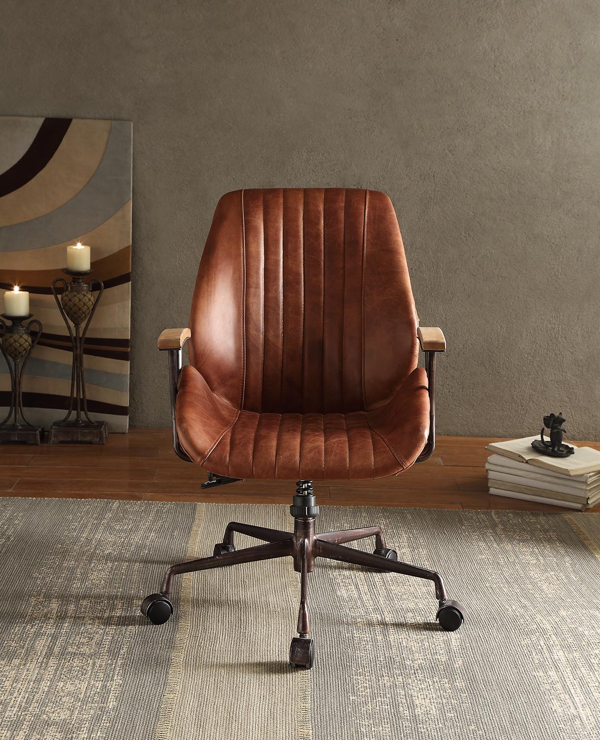 Coffee Leather Executive Office Chair Adjustable Height