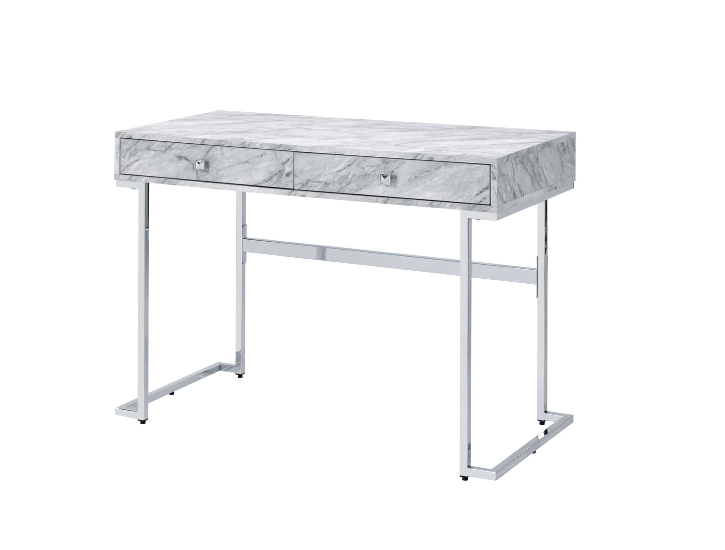 Tigress White Printed Faux Marble Top & Chrome Finish Writing Desk