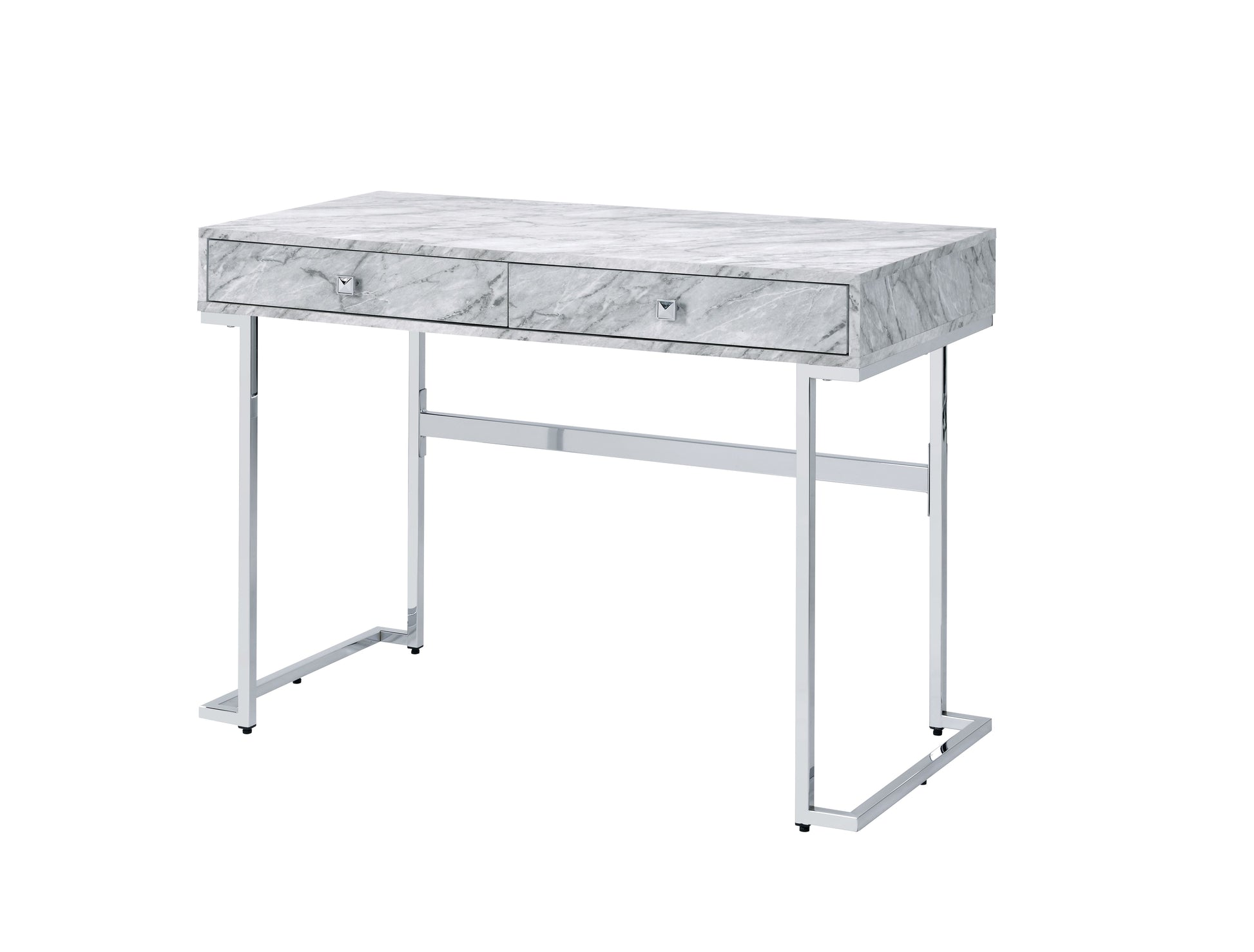 Tigress White Printed Faux Marble Top & Chrome Finish Writing Desk